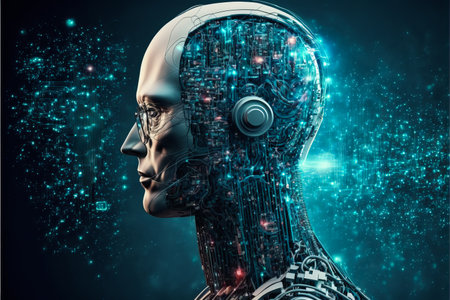 Abstract artificial intelligence businessman and humanoid robot concept, generative aiの素材
