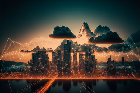 Digital cloud computing on smart city technology concept. generative aiの素材