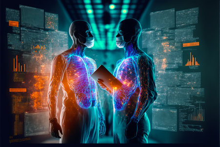 Abstract medical technology with human body hologram scanning. generative aiの素材