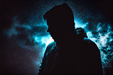 Silhouette hacker in virtual world. generative aiの素材