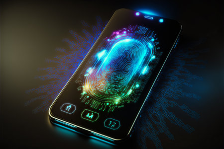 Futuristic smartphone and scan fingerprint identity loginの素材