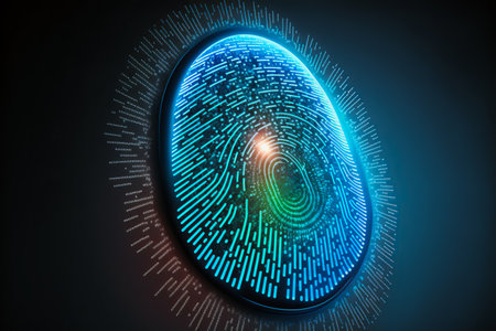 Futuristic security concept digital screen locking by fingerprintの素材