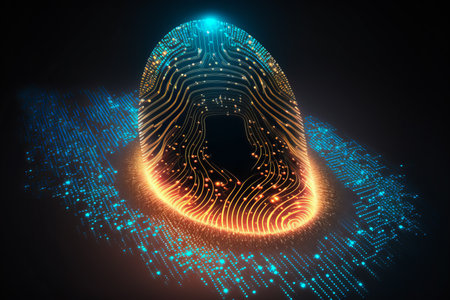 Futuristic security concept digital screen locking by fingerprintの素材