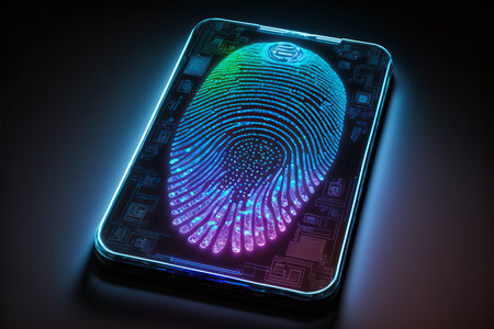 Futuristic smartphone and scan fingerprint identity loginの素材