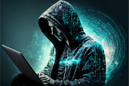 Hacker using computer in virtual world. generative aiの素材