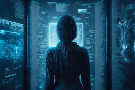 Female hacker in virtual world. generative aiの素材