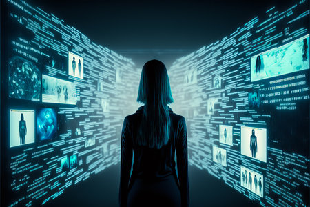 Female hacker in virtual world. generative aiの素材