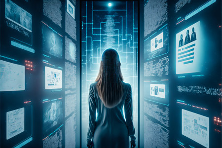 Female hacker in virtual world. generative aiの素材