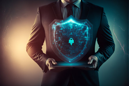 Businessman with cyber security technology concept. generative aiの素材