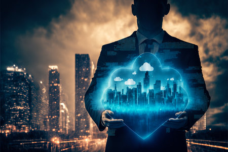 Businessman with cyber security technology concept. generative aiの素材