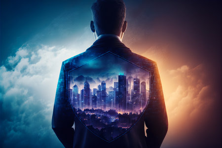 Businessman with cyber security technology concept. generative aiの素材