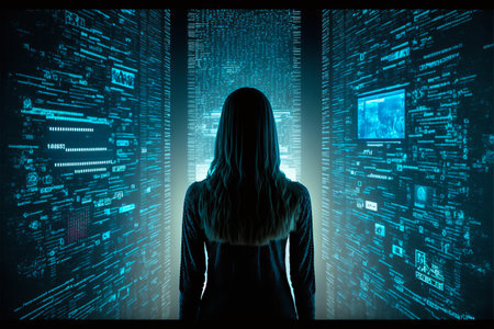 Female hacker in virtual world. generative aiの素材