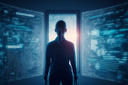 Female hacker in virtual world. generative aiの素材