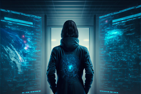 Female hacker in virtual world. generative aiの素材