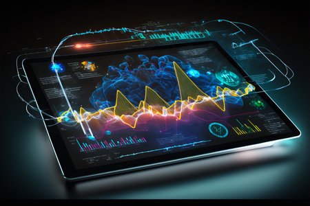 Healthcare hologram display on digital tablet, medical technology concept. generative aiの素材
