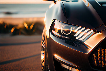 Electric suv cars parked in the coastal road with the sea in the background. generative aiの素材