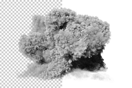 Artillery explosion on transparent background