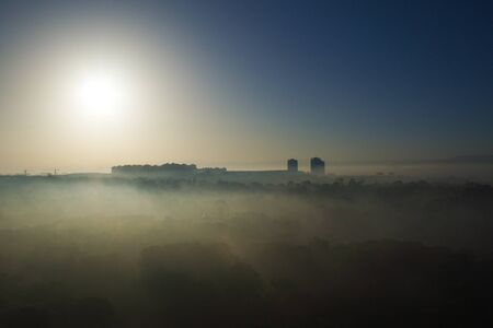Overview of Algiers in the mist at sun riseの写真素材