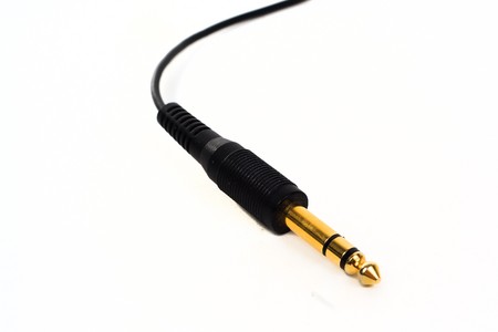 Hi Fidelity TRS 6.3mm Audio Jack, with golden connector isolated over white backgroundの写真素材