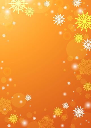 Golden winter background. Snowfall and festive lights. Christmas background. New Year.の写真素材