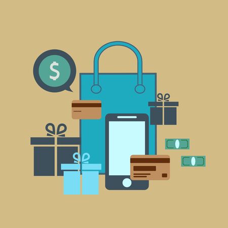 credit card and smartphone. The concept of online shopping. Holiday shopping. sales. E- commerce. Vector illustration. Eps 10.のイラスト素材