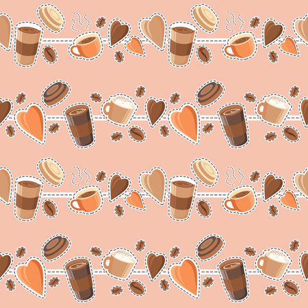 Coffee pattern with seamless effect for coffee shop background, cafe decoration, dining venues and culinary events. for a coffee themed greeting card. for coffee-themed fabric motifsの写真素材