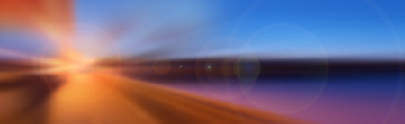 Blurred background. Panoramic sea sunrise. Dramatic sunset sky with clouds. Blurred, defocused photo of sea beach at sunset. Natural background. Blurred road and sunset. Travel and recreation.の写真素材