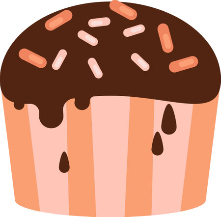 Cupcake. Chocolate cupcake with strawberries. Strawberry chocolate cake. Sweet dessert. illustration isolated on transparent, png. cartoon style, flat style. pink cupcake with creamの写真素材