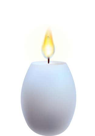 Candle realistic illustration. Burning decorative wax candle on transparent, png. Relaxation, resting and aromatherapy design element.Home design, interior, light concept.の写真素材