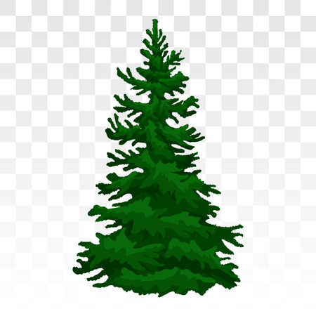 Winter snowy forest. Ate in the snow. Christmas tree on transparent background. Eps 10. Christmas tree as symbol of Happy New Year Merry Christmas holiday celebration.のイラスト素材