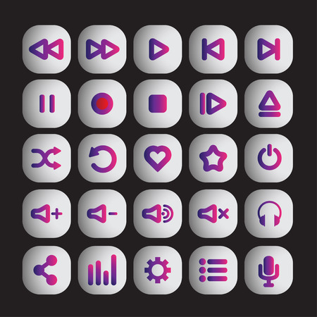 Colorful media player icons set. Multimedia, audio control, vector illustration.のイラスト素材