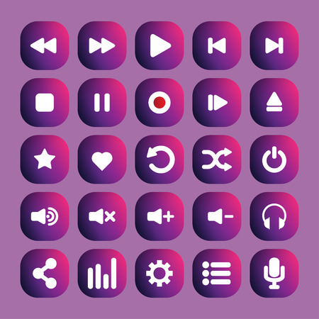 Colorful media player icons set. Multimedia, audio control, vector illustration.のイラスト素材