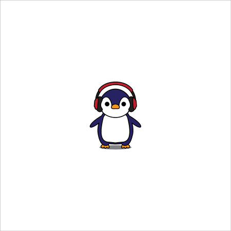 Cute penguin cartoon with red headphones icon, vector illustration.のイラスト素材