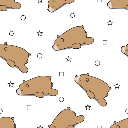 Seamless pattern brown bear sleeping on white background, vector illustrationのイラスト素材
