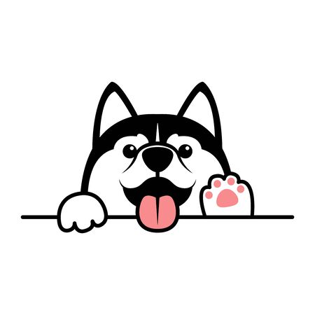 Cute siberian husky dog paws up over wall, vector illustrationのイラスト素材