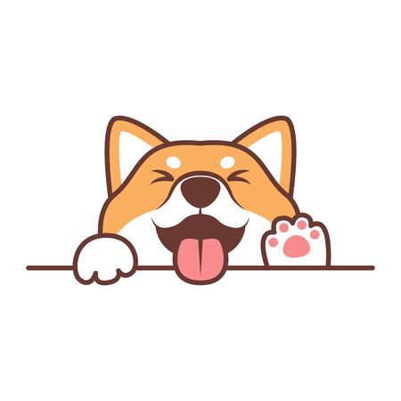Cute shiba inu dog paws up over wall, dog face cartoon, vector illustrationのイラスト素材