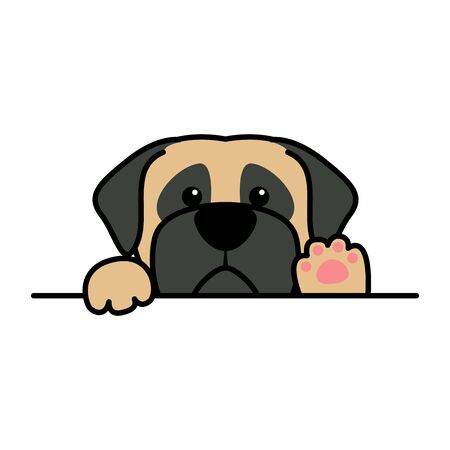 Cute bullmastiff dog paws up over wall, dog face cartoon, vector illustrationのイラスト素材