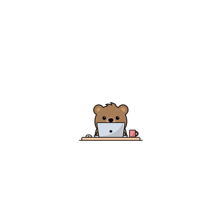 Cute bear working on a laptop, vector illustrationのイラスト素材