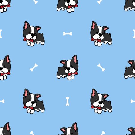 Cute boston terrier puppy cartoon seamless pattern, vector illustrationのイラスト素材
