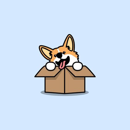 Funny welsh corgi dog in the box, vector illustrationのイラスト素材