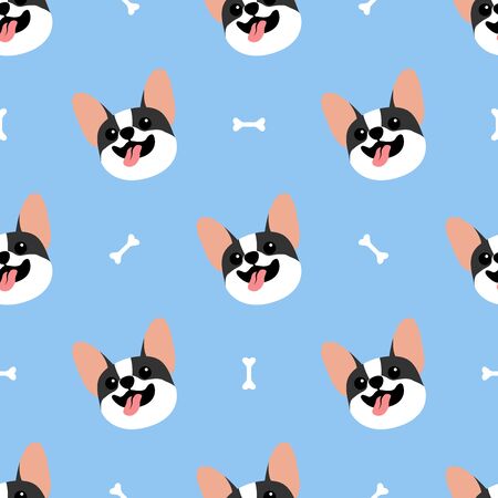 Cute french bulldog face seamless pattern, vector illustationのイラスト素材