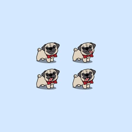 Cute pug dog cartoon set, vector illustrationのイラスト素材