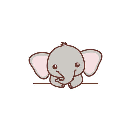Cute baby elephant over wall cartoon, vector illustrationのイラスト素材