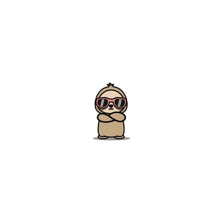 Cute sloth with sunglasses crossing arms cartoon, vector illustrationのイラスト素材