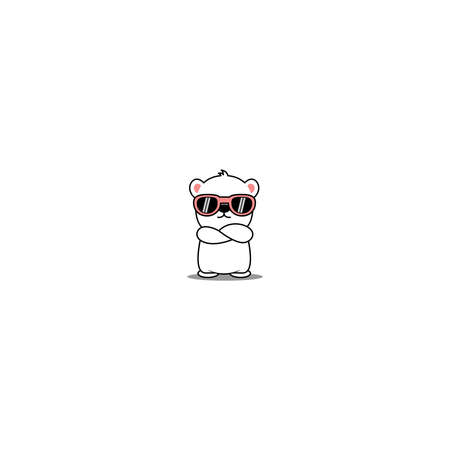 Cute polar bear with sunglasses crossing arms cartoon, vector illustrationのイラスト素材