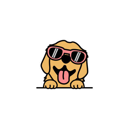 Cute golden retriever puppy with sunglasses cartoon, vector illustrationのイラスト素材