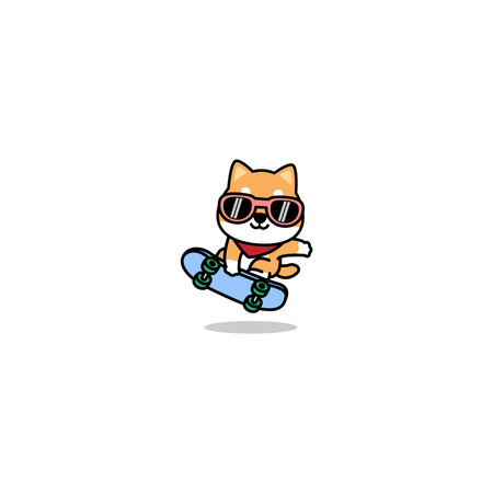Cute shiba inu dog playing skateboard cartoon, vector illustrationのイラスト素材