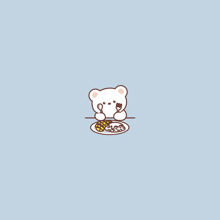 Cute polar bear with mango sticky rice cartoon, vector illustrationのイラスト素材