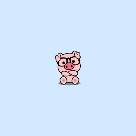 Cute pig with big glasses crossing arms cartoon, vector illustration&#xA;のイラスト素材