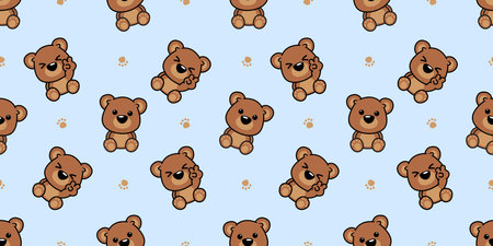 Cute brown bear cartoon seamless pattern, vector illustration&#xA;のイラスト素材